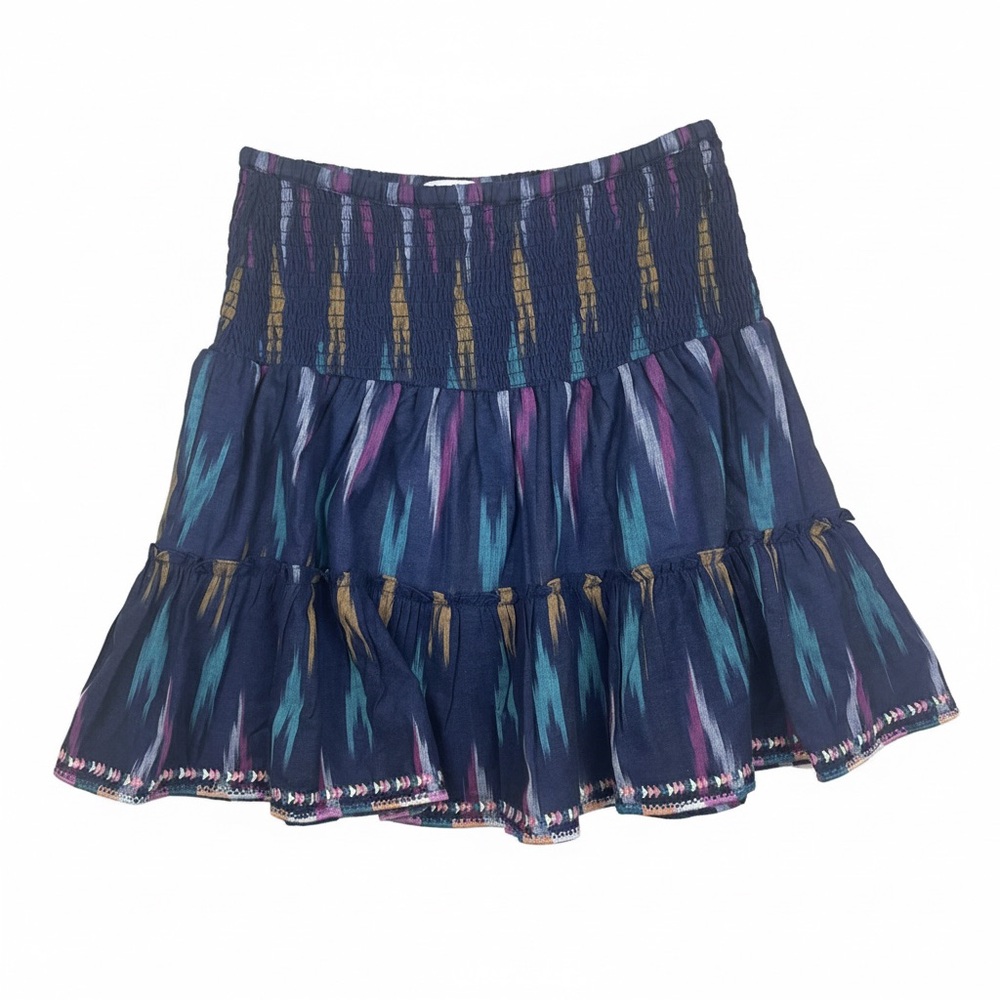 Roller Rabbit Ikat Print Cotton Mini Skirt Boho Tiered Blue Multicolor S